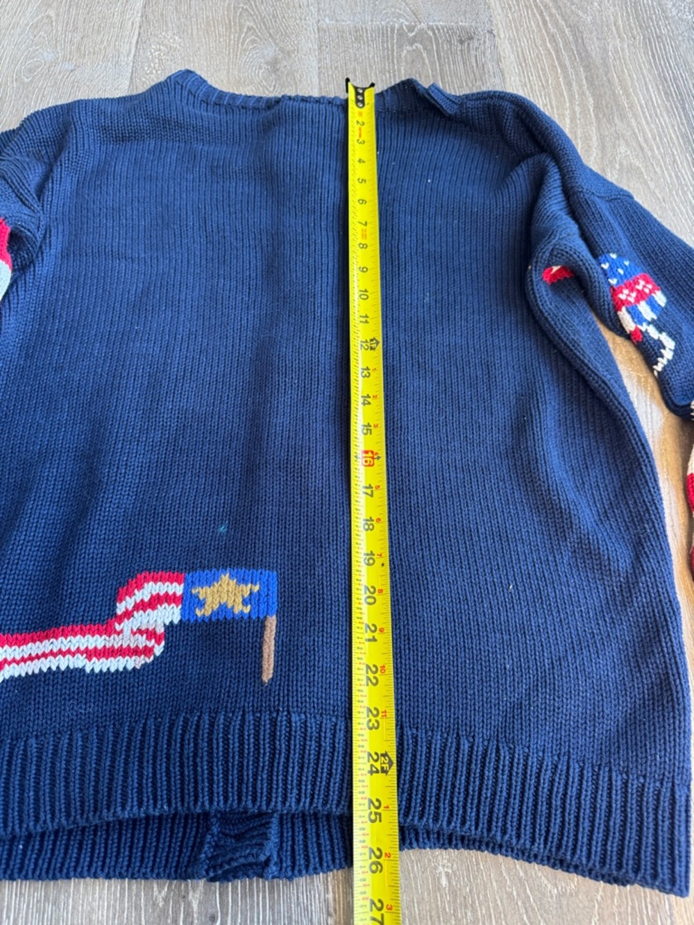 South Cotton Fourth of July Navy Hand-Knitted Cotton Sweater 0468 - Picture 9 of 10
